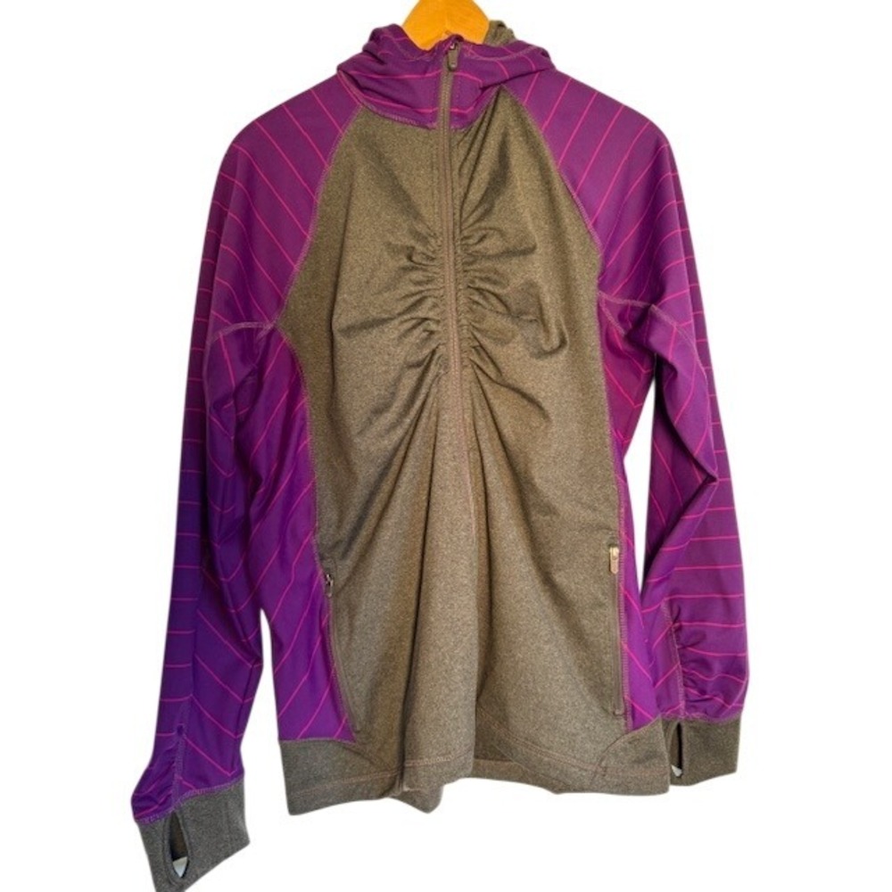 Lands End Women Full Zip Athletic Hoodie Thumbholes Pockets Purple Gray - XL